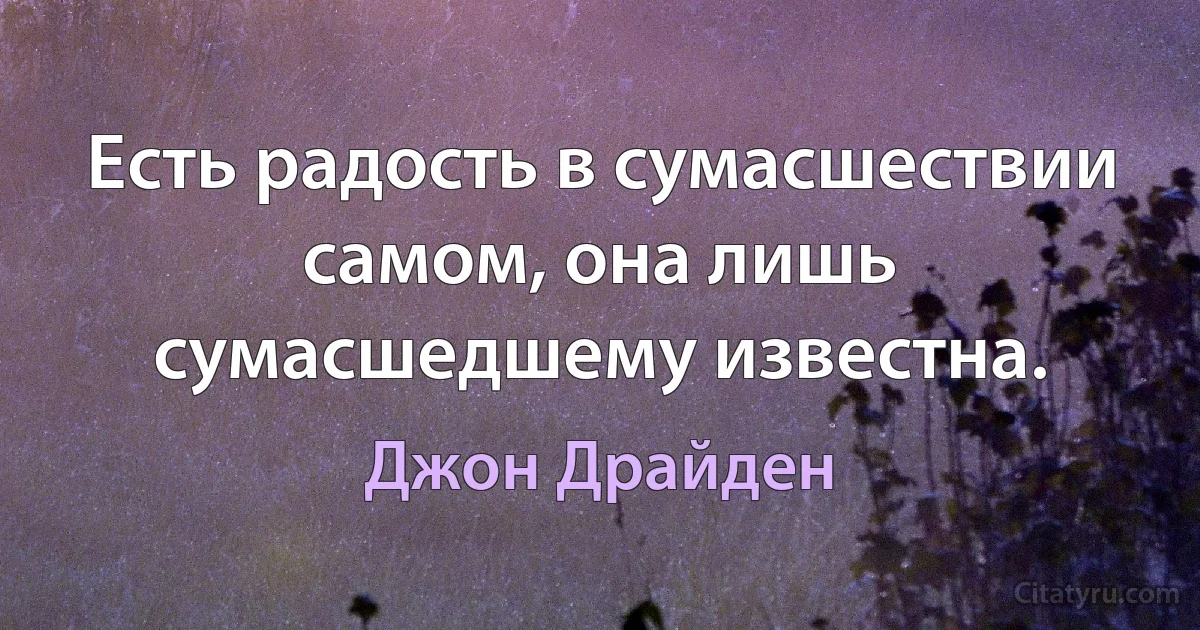 Есть радость в сумасшествии самом, она лишь сумасшедшему известна. (Джон Драйден)