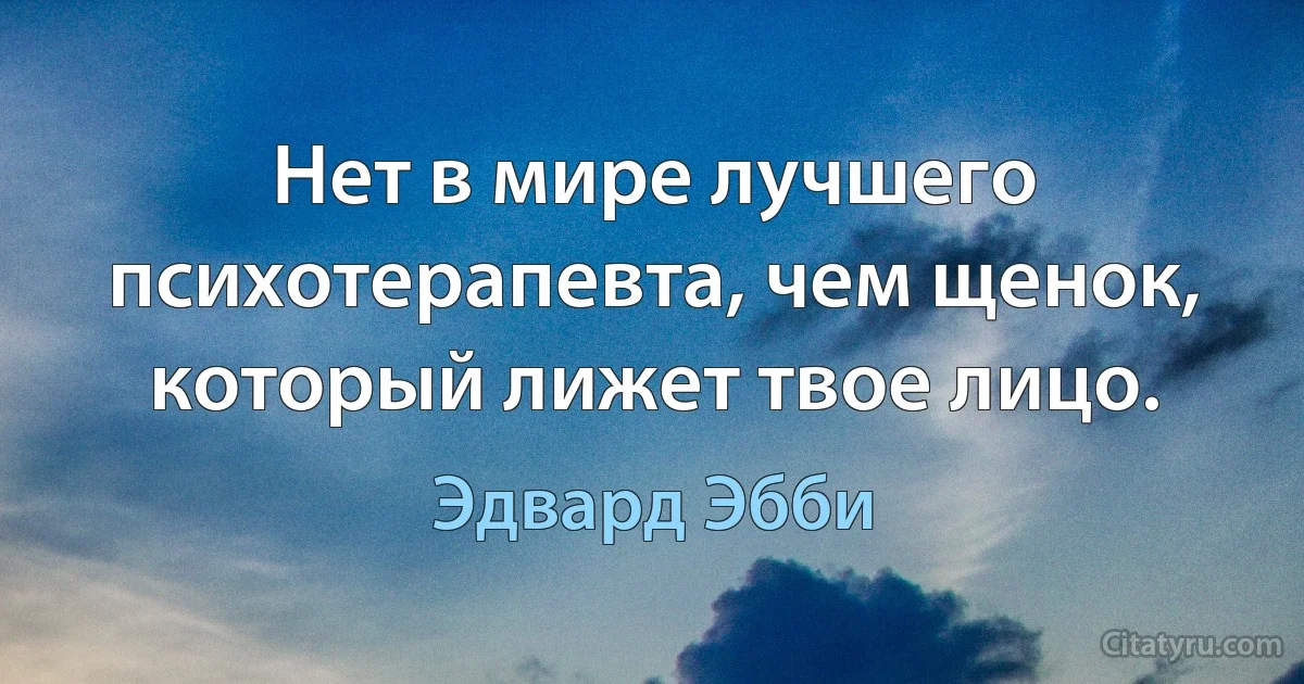 Нет в мире лучшего психотерапевта, чем щенок, который лижет твое лицо. (Эдвард Эбби)