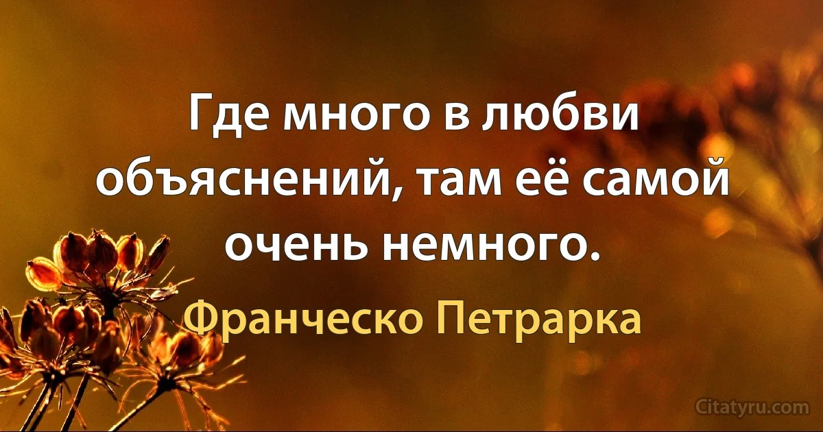 Где много в любви объяснений, там её самой очень немного. (Франческо Петрарка)