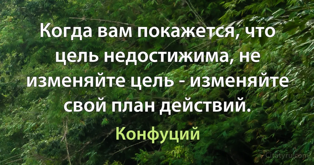 Когда вам покажется, что цель недостижима, не изменяйте цель - изменяйте свой план действий. (Конфуций)