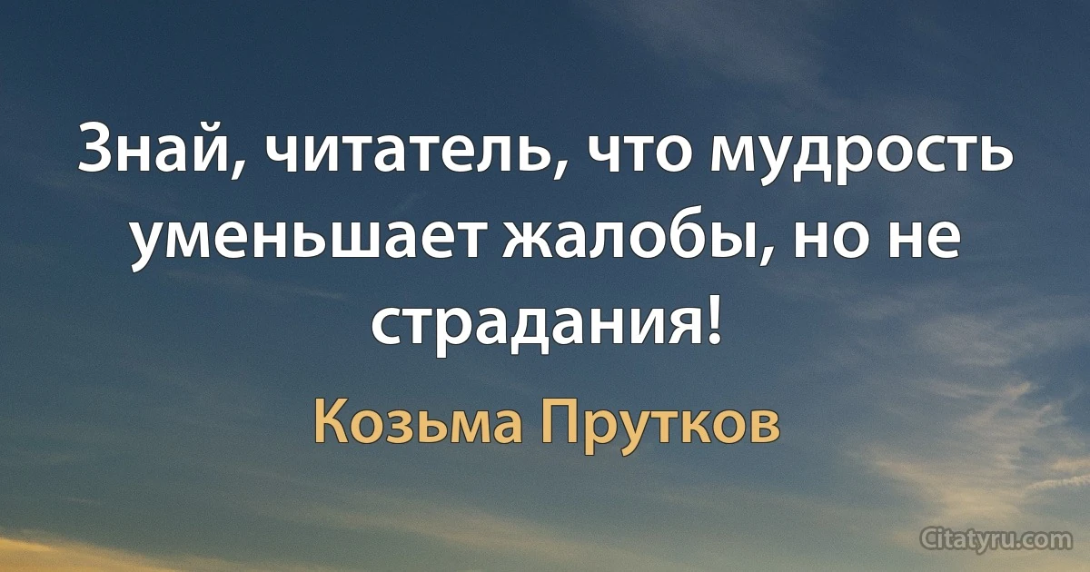 Знай, читатель, что мудрость уменьшает жалобы, но не страдания! (Козьма Прутков)