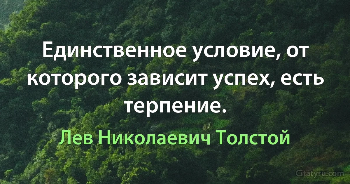 Единственное условие, от которого зависит успех, есть терпение. (Лев Николаевич Толстой)