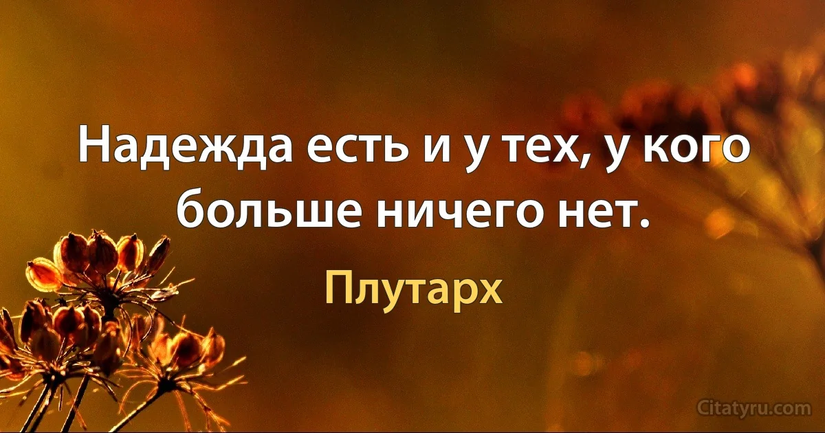 Надежда есть и у тех, у кого больше ничего нет. (Плутарх)