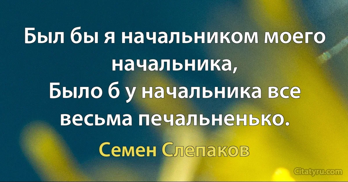 Был бы я начальником моего начальника,
Было б у начальника все весьма печальненько. (Семен Слепаков)