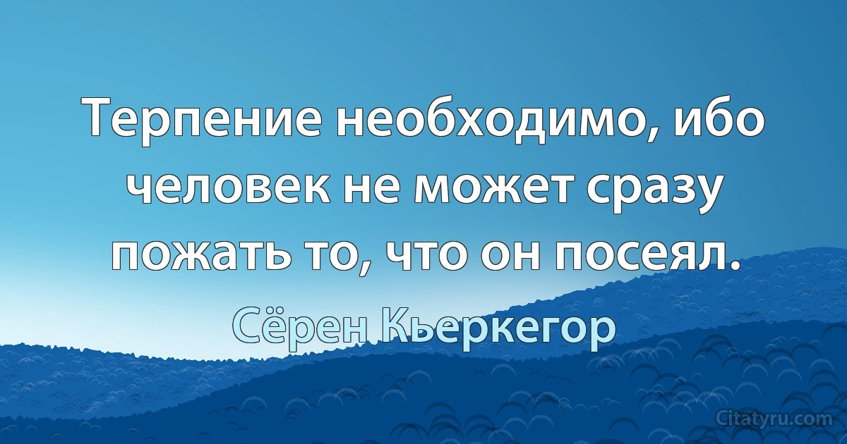 Терпение необходимо, ибо человек не может сразу пожать то, что он посеял. (Сёрен Кьеркегор)