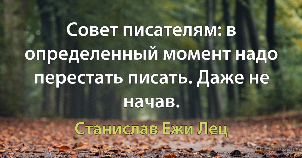 Совет писателям: в определенный момент надо перестать писать. Даже не начав. (Станислав Ежи Лец)