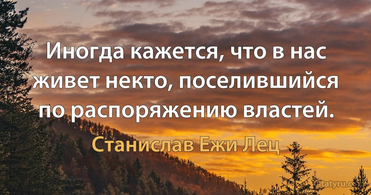 Иногда кажется, что в нас живет некто, поселившийся по распоряжению властей. (Станислав Ежи Лец)