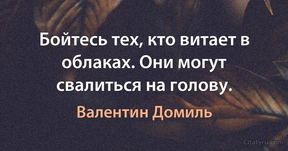 Бойтесь тех, кто витает в облаках. Они могут свалиться на голову. (Валентин Домиль)