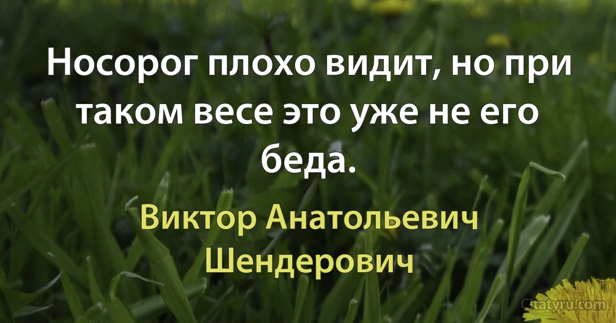 Носорог плохо видит, но при таком весе это уже не его беда. (Виктор Анатольевич Шендерович)