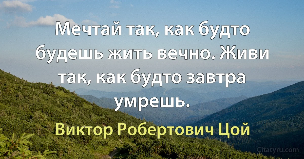 Мечтай так, как будто будешь жить вечно. Живи так, как будто завтра умрешь. (Виктор Робертович Цой)