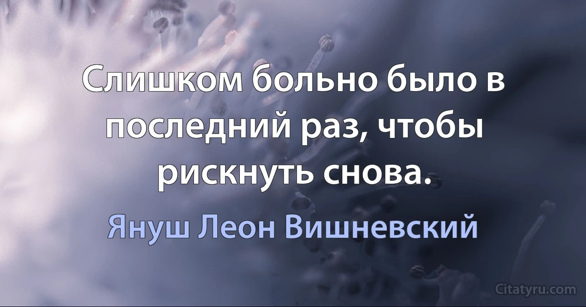 Слишком больно было в последний раз, чтобы рискнуть снова. (Януш Леон Вишневский)