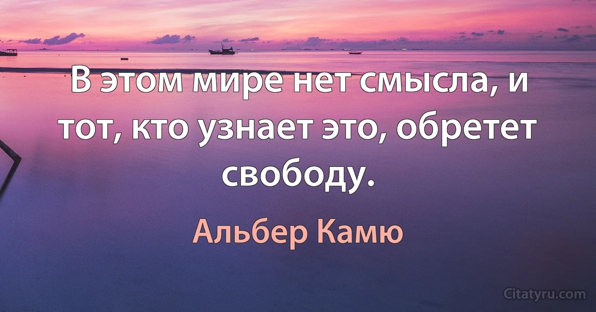 В этом мире нет смысла, и тот, кто узнает это, обретет свободу. (Альбер Камю)