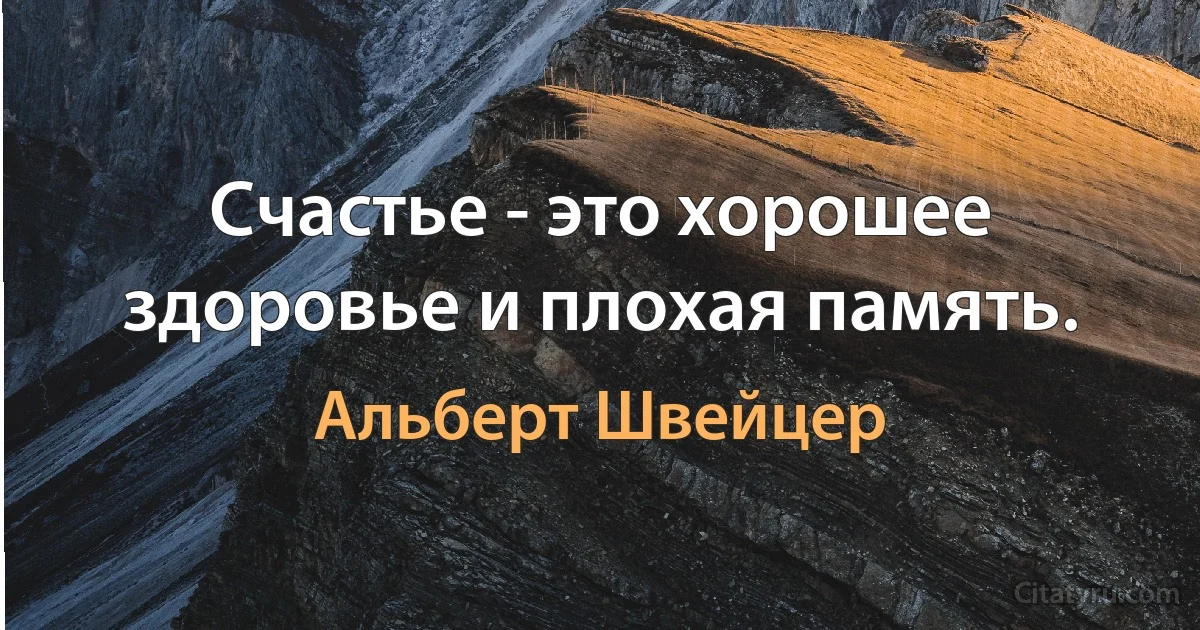 Счастье - это хорошее здоровье и плохая память. (Альберт Швейцер)