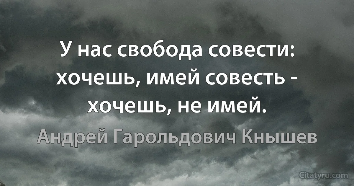 У нас свобода совести: хочешь, имей совесть - хочешь, не имей. (Андрей Гарольдович Кнышев)