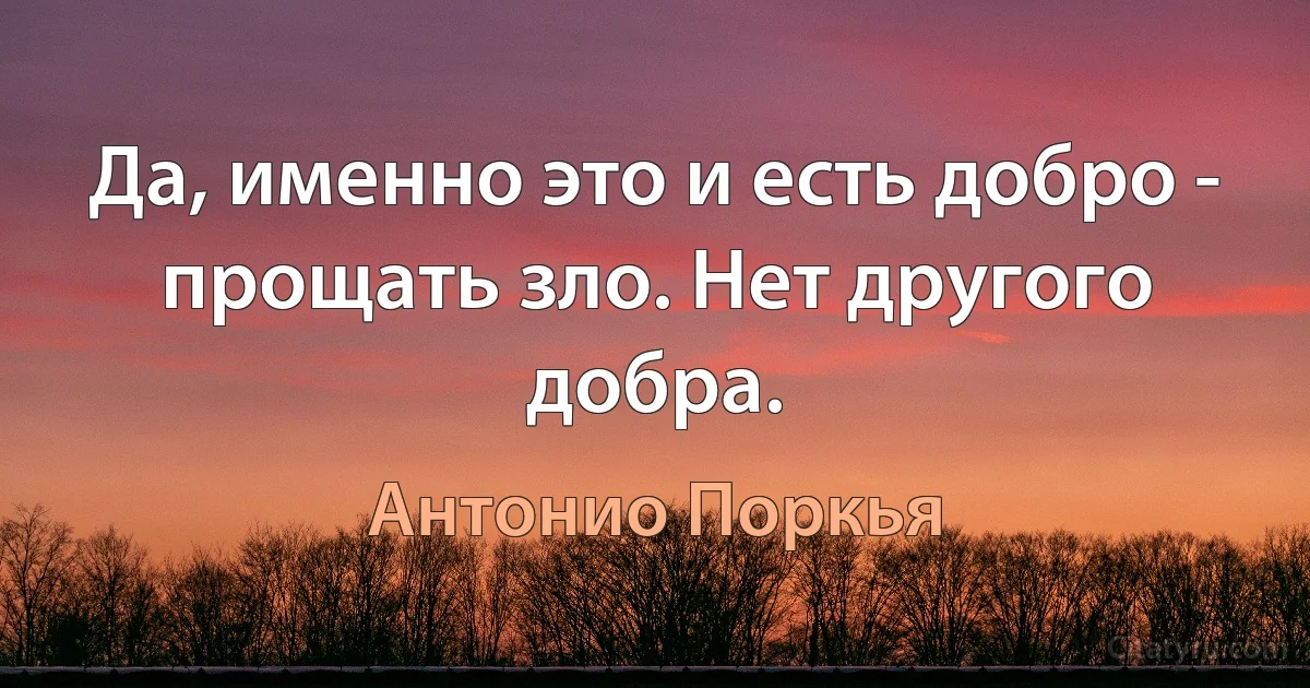 Да, именно это и есть добро - прощать зло. Нет другого добра. (Антонио Поркья)