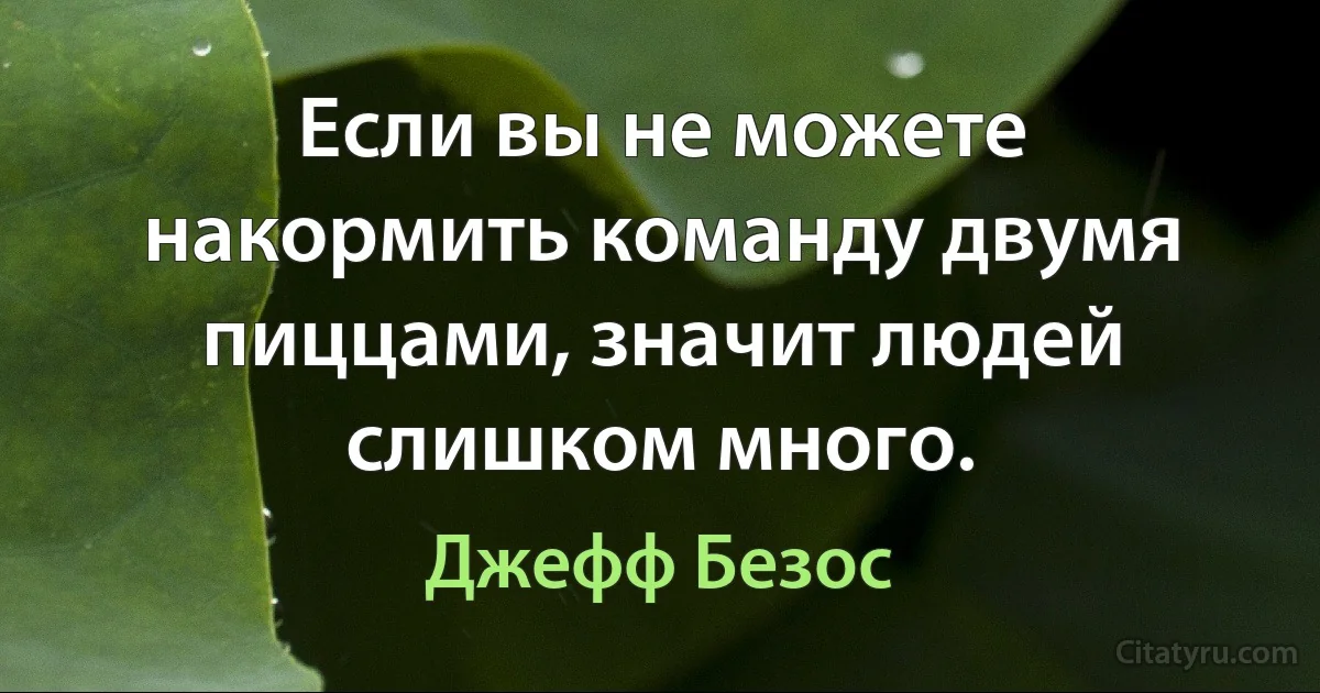 Если вы не можете накормить команду двумя пиццами, значит людей слишком много. (Джефф Безос)