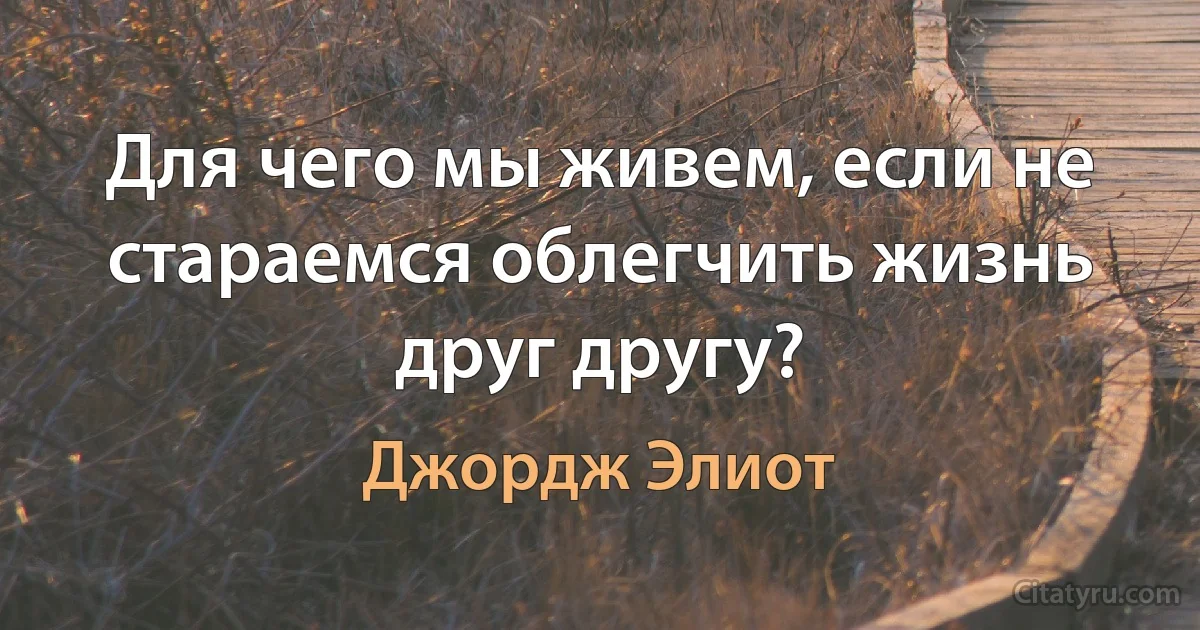 Для чего мы живем, если не стараемся облегчить жизнь друг другу? (Джордж Элиот)