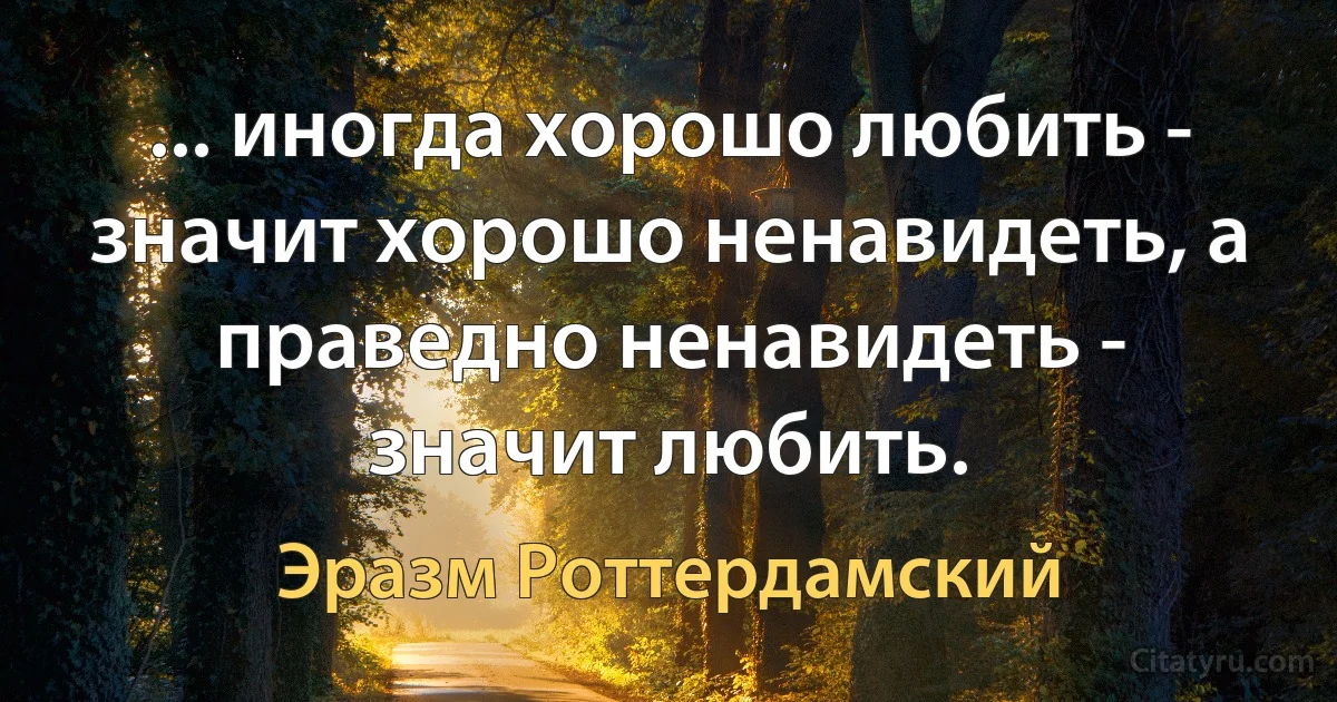 ... иногда хорошо любить - значит хорошо ненавидеть, а праведно ненавидеть - значит любить. (Эразм Роттердамский)