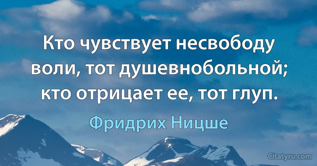 Кто чувствует несвободу воли, тот душевнобольной; кто отрицает ее, тот глуп. (Фридрих Ницше)