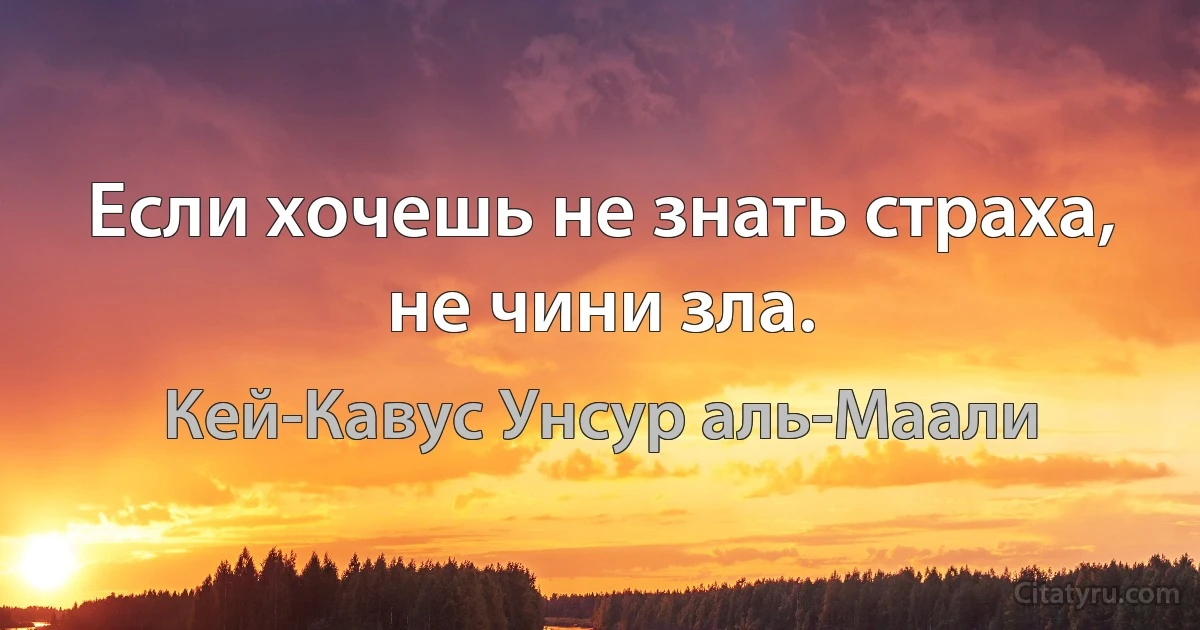 Если хочешь не знать страха, не чини зла. (Кей-Кавус Унсур аль-Маали)