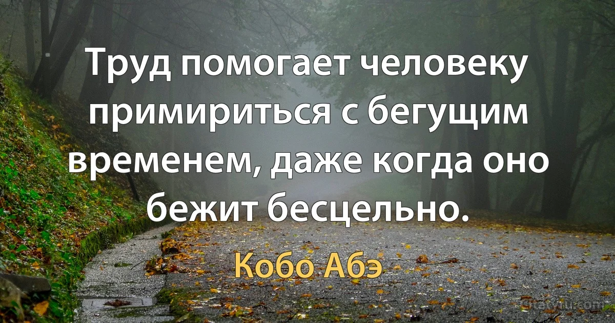 Труд помогает человеку примириться с бегущим временем, даже когда оно бежит бесцельно. (Кобо Абэ)