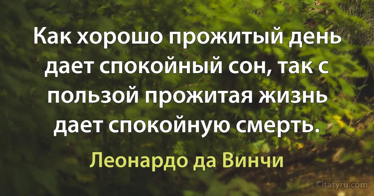 Как хорошо прожитый день дает спокойный сон, так с пользой прожитая жизнь дает спокойную смерть. (Леонардо да Винчи)