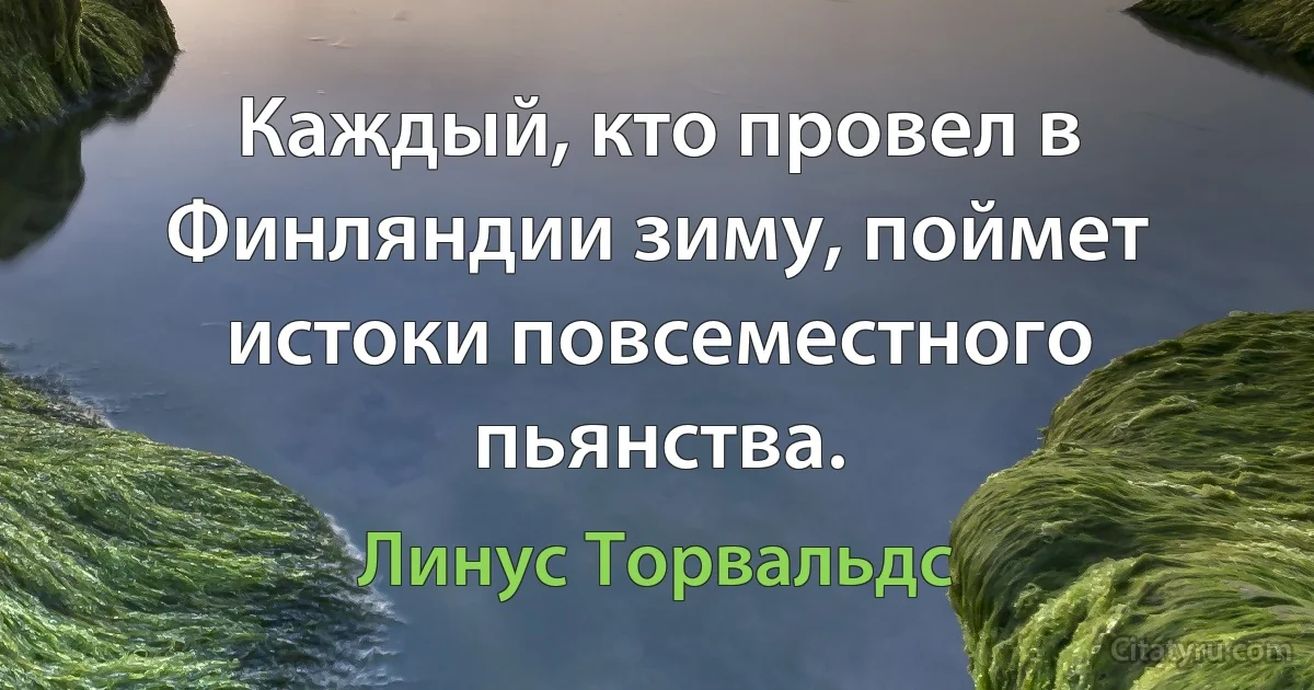 Каждый, кто провел в Финляндии зиму, поймет истоки повсеместного пьянства. (Линус Торвальдс)