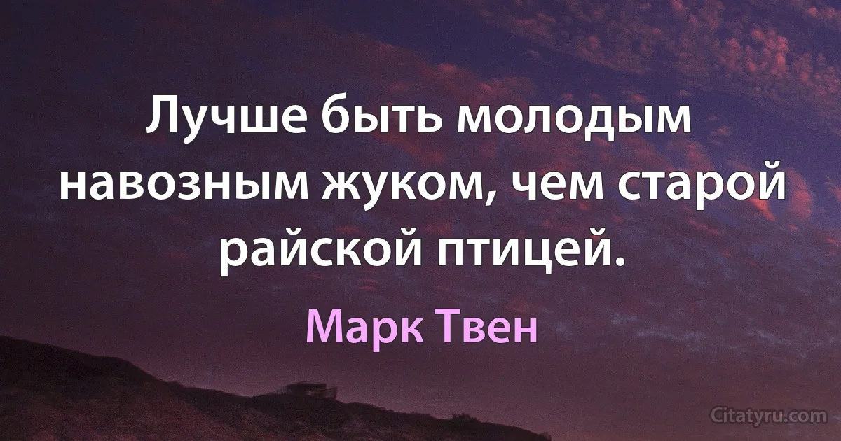 Лучше быть молодым навозным жуком, чем старой райской птицей. (Марк Твен)