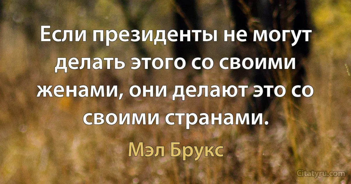 Если президенты не могут делать этого со своими женами, они делают это со своими странами. (Мэл Брукс)