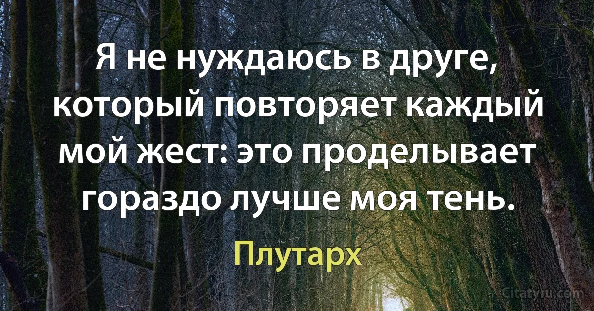 Я не нуждаюсь в друге, который повторяет каждый мой жест: это проделывает гораздо лучше моя тень. (Плутарх)