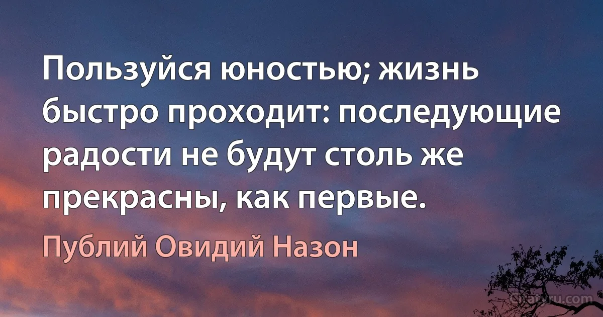 Пользуйся юностью; жизнь быстро проходит: последующие радости не будут столь же прекрасны, как первые. (Публий Овидий Назон)