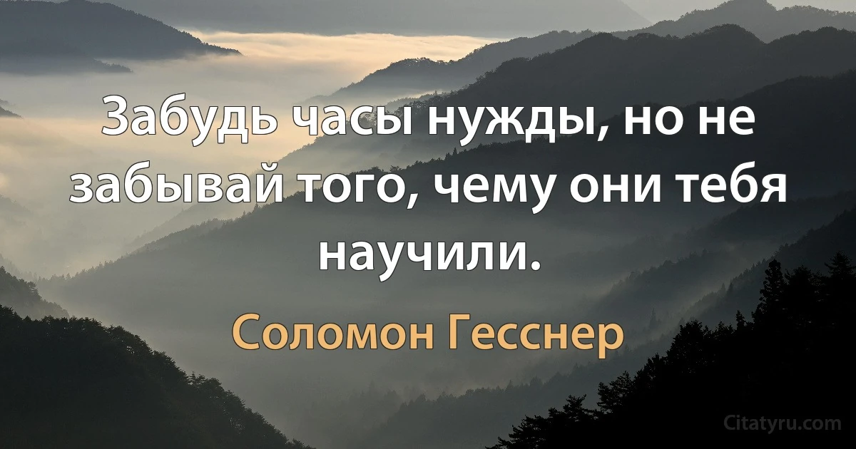 Забудь часы нужды, но не забывай того, чему они тебя научили. (Соломон Гесснер)