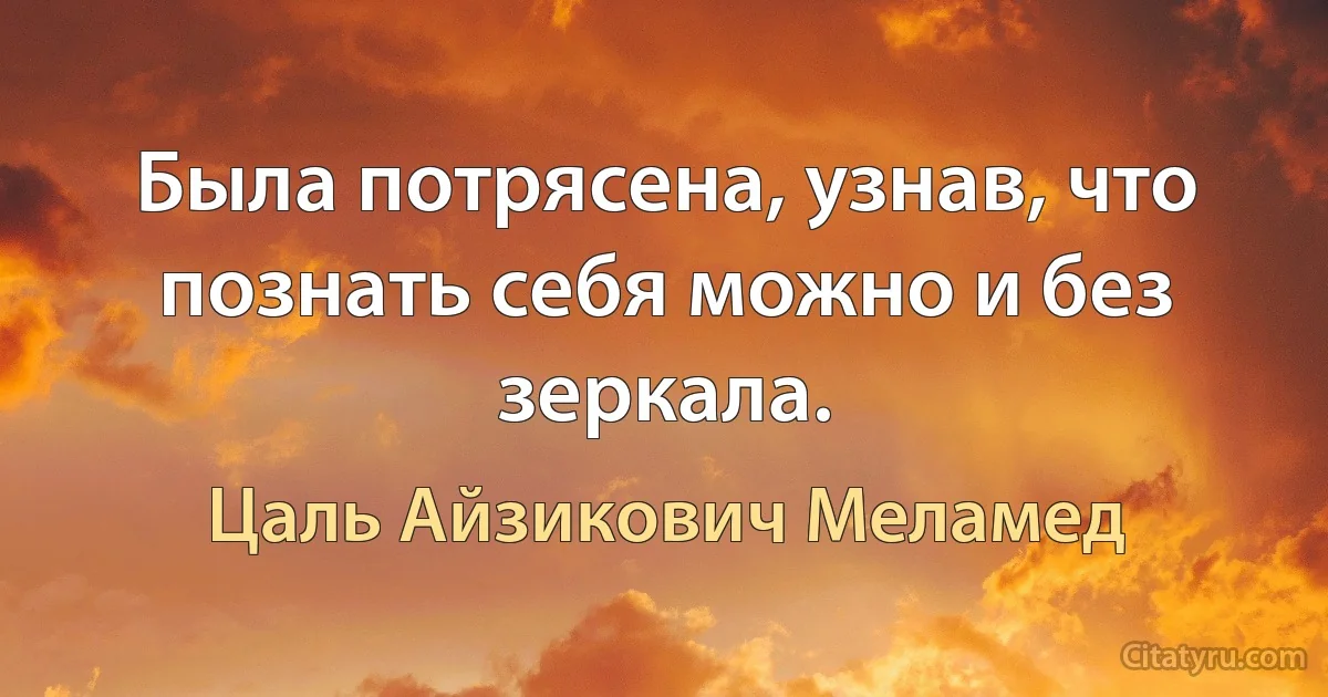 Была потрясена, узнав, что познать себя можно и без зеркала. (Цаль Айзикович Меламед)