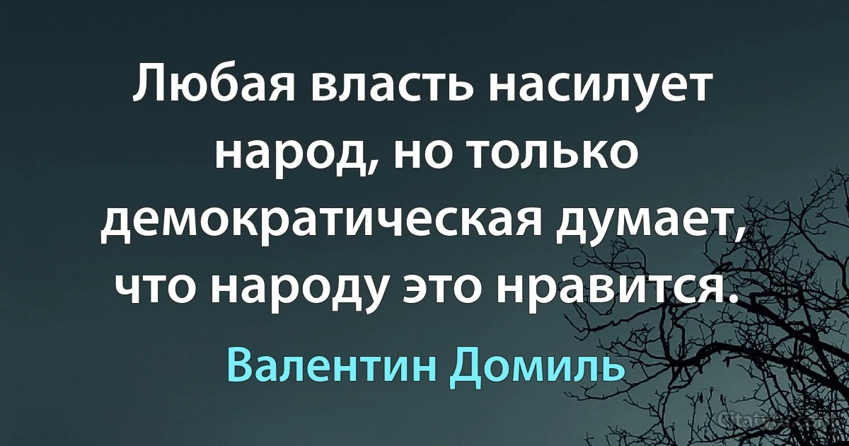 Любая власть насилует народ, но только демократическая думает, что народу это нравится. (Валентин Домиль)