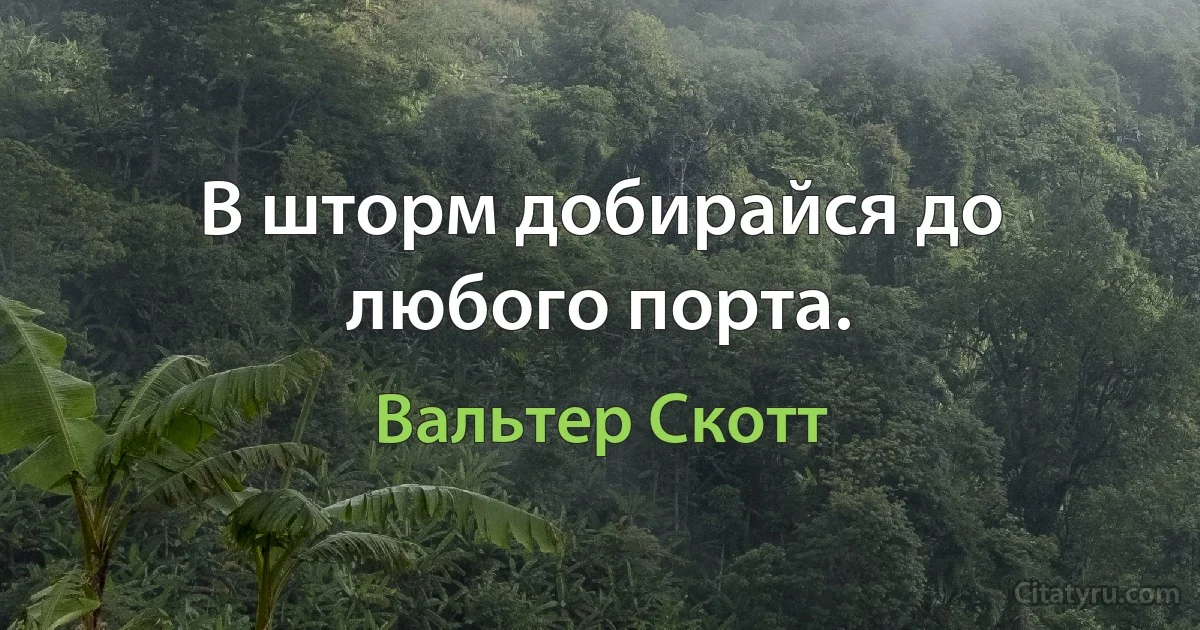 В шторм добирайся до любого порта. (Вальтер Скотт)