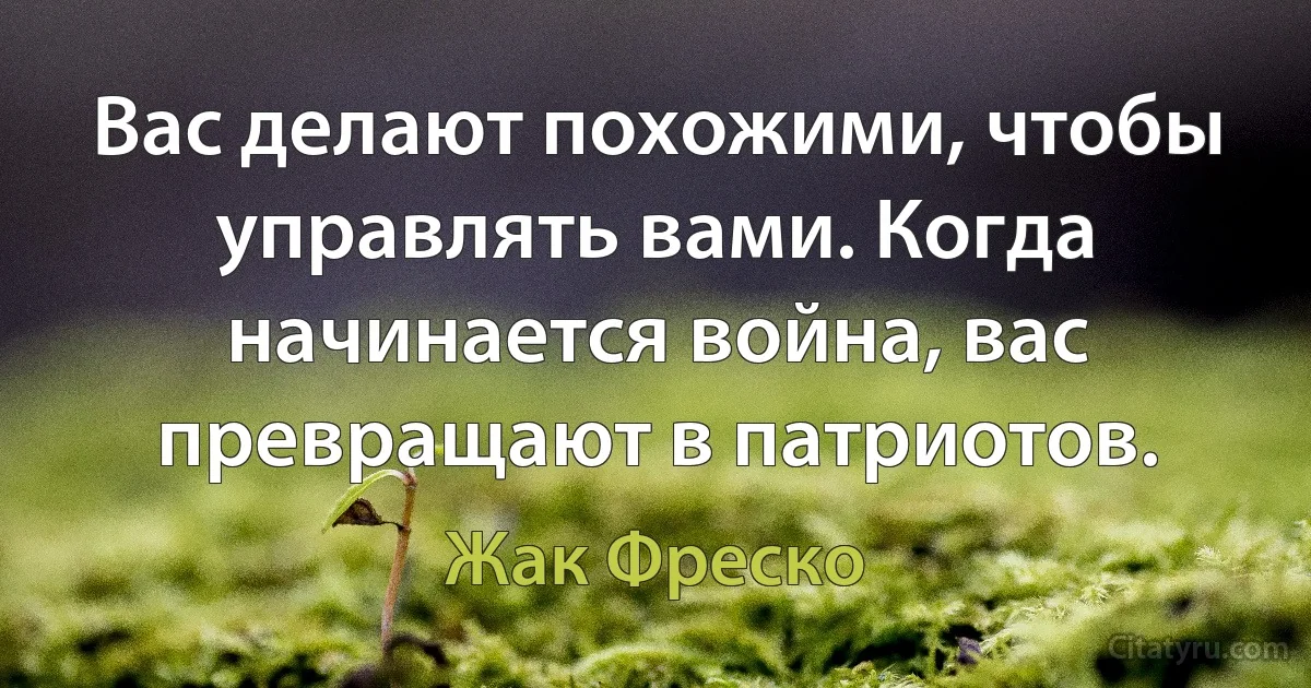 Вас делают похожими, чтобы управлять вами. Когда начинается война, вас превращают в патриотов. (Жак Фреско)