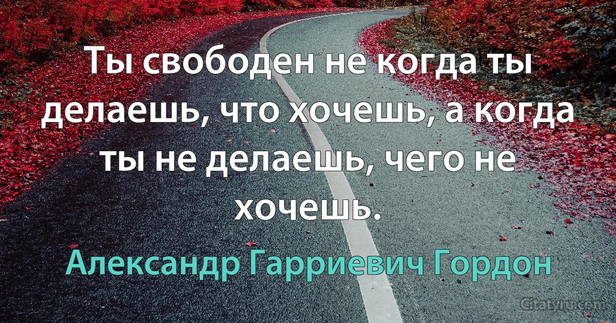 Ты свободен не когда ты делаешь, что хочешь, а когда ты не делаешь, чего не хочешь. (Александр Гарриевич Гордон)