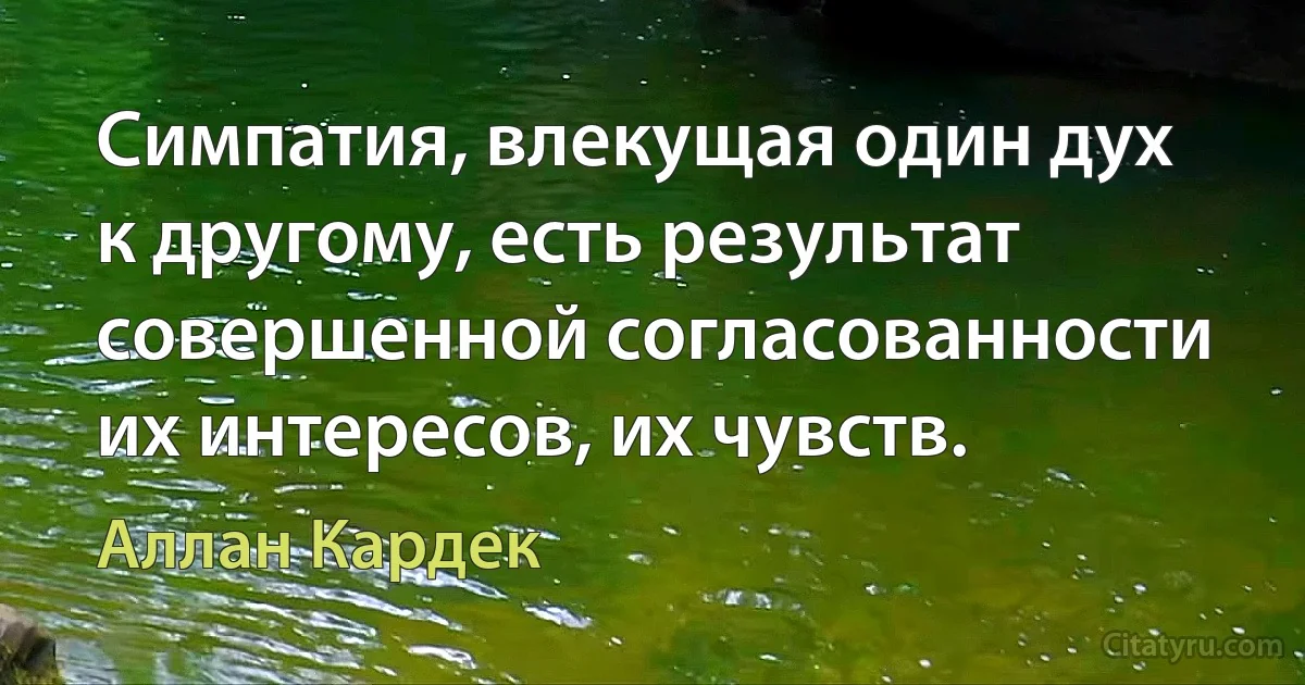 Симпатия, влекущая один дух к другому, есть результат совершенной согласованности их интересов, их чувств. (Аллан Кардек)