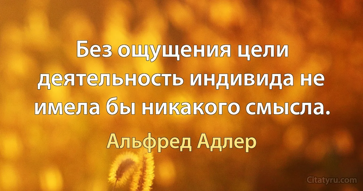 Без ощущения цели деятельность индивида не имела бы никакого смысла. (Альфред Адлер)