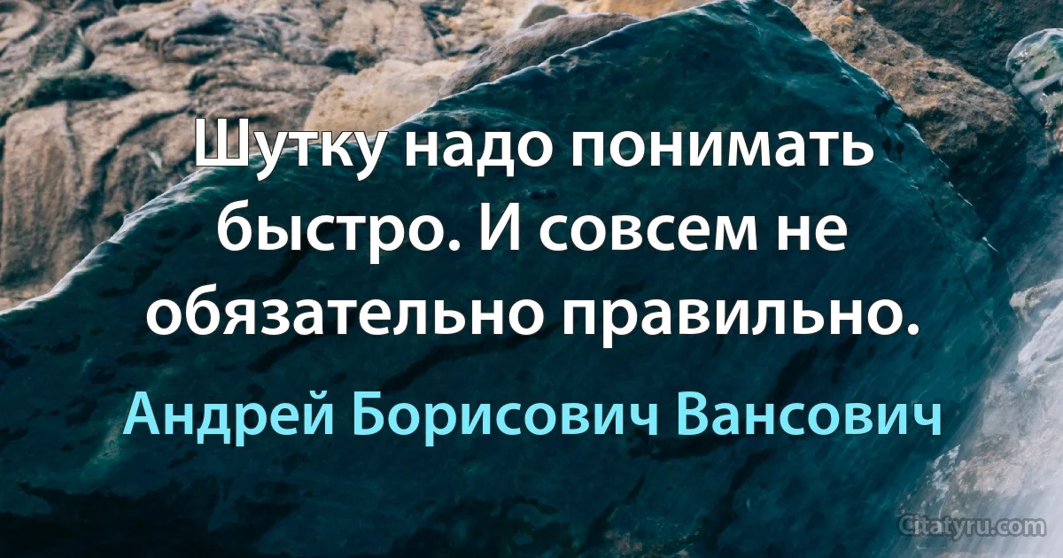 Шутку надо понимать быстро. И совсем не обязательно правильно. (Андрей Борисович Вансович)