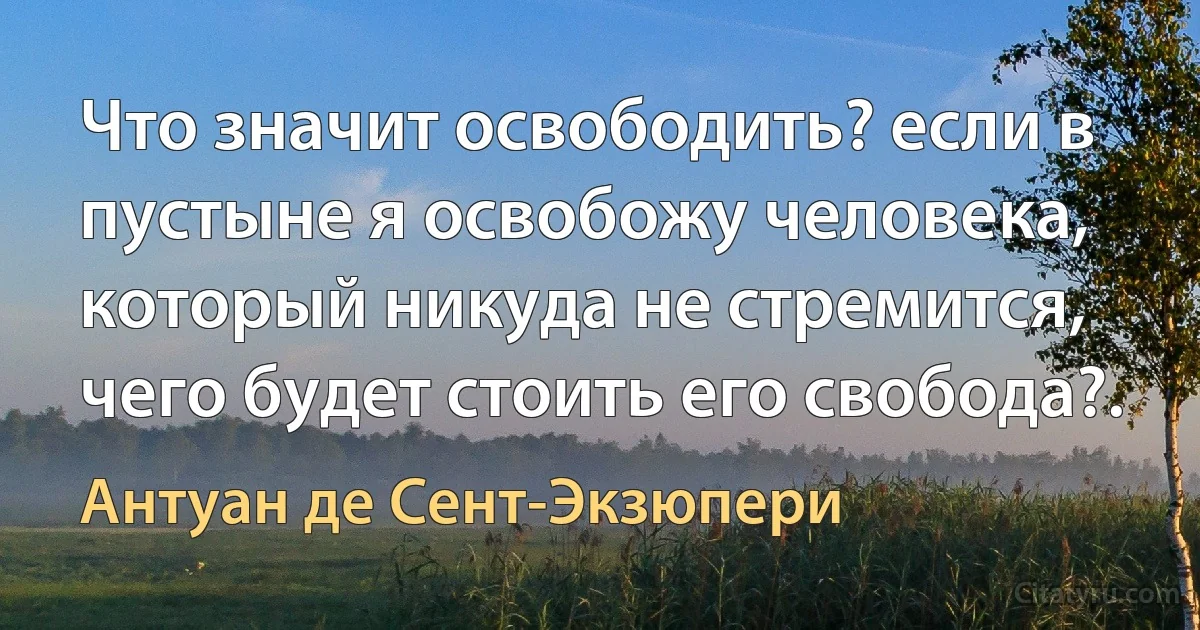 Что значит освободить? если в пустыне я освобожу человека, который никуда не стремится, чего будет стоить его свобода?. (Антуан де Сент-Экзюпери)