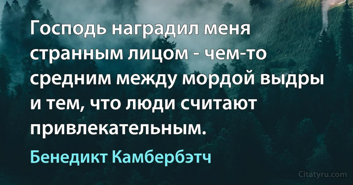 Господь наградил меня странным лицом - чем-то средним между мордой выдры и тем, что люди считают привлекательным. (Бенедикт Камбербэтч)