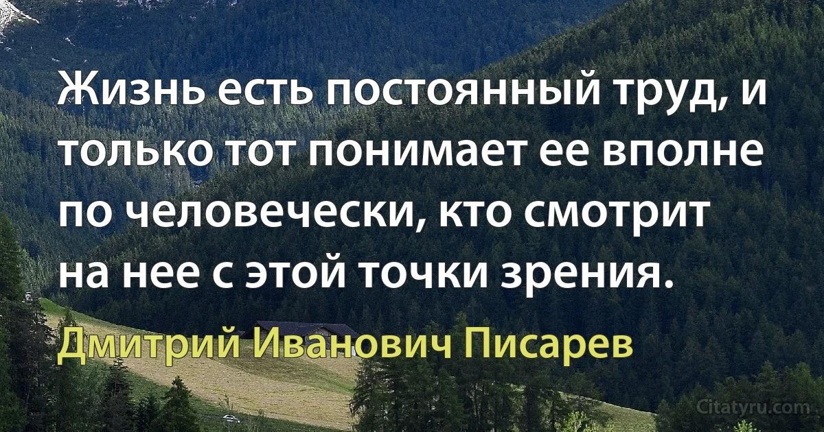 Жизнь есть постоянный труд, и только тот понимает ее вполне по человечески, кто смотрит на нее с этой точки зрения. (Дмитрий Иванович Писарев)