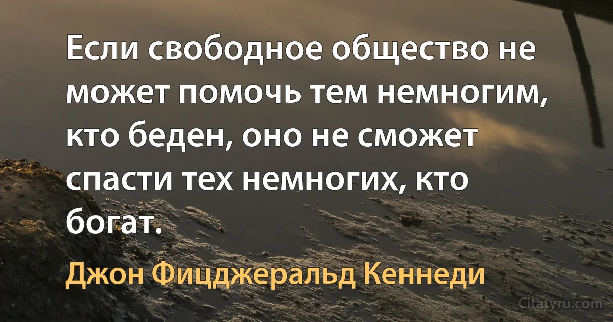 Если свободное общество не может помочь тем немногим, кто беден, оно не сможет спасти тех немногих, кто богат. (Джон Фицджеральд Кеннеди)