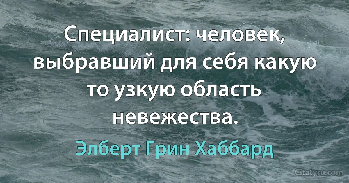 Специалист: человек, выбравший для себя какую то узкую область невежества. (Элберт Грин Хаббард)