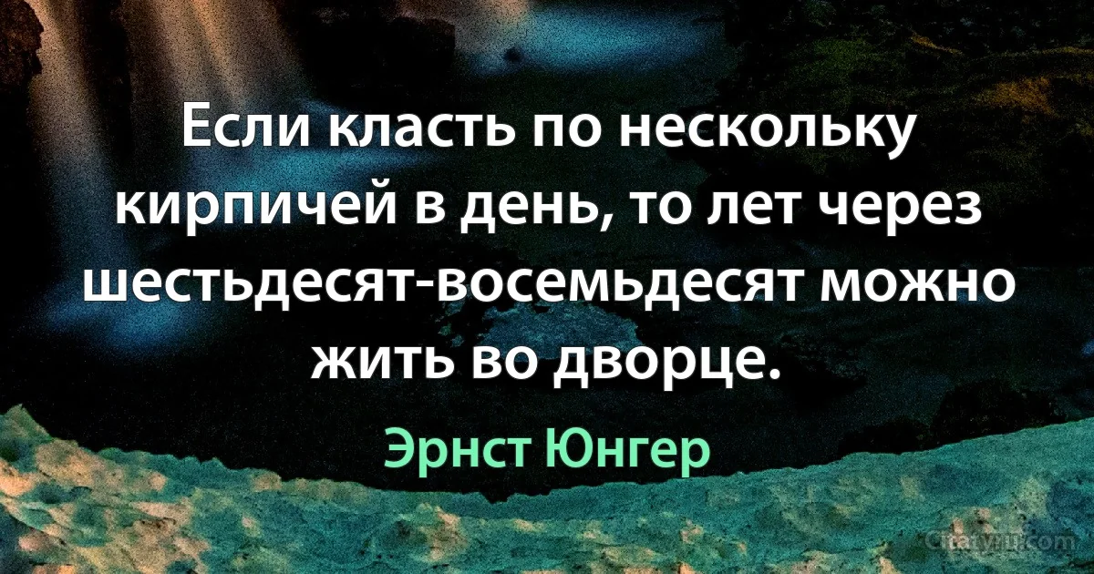 Если класть по нескольку кирпичей в день, то лет через шестьдесят-восемьдесят можно жить во дворце. (Эрнст Юнгер)