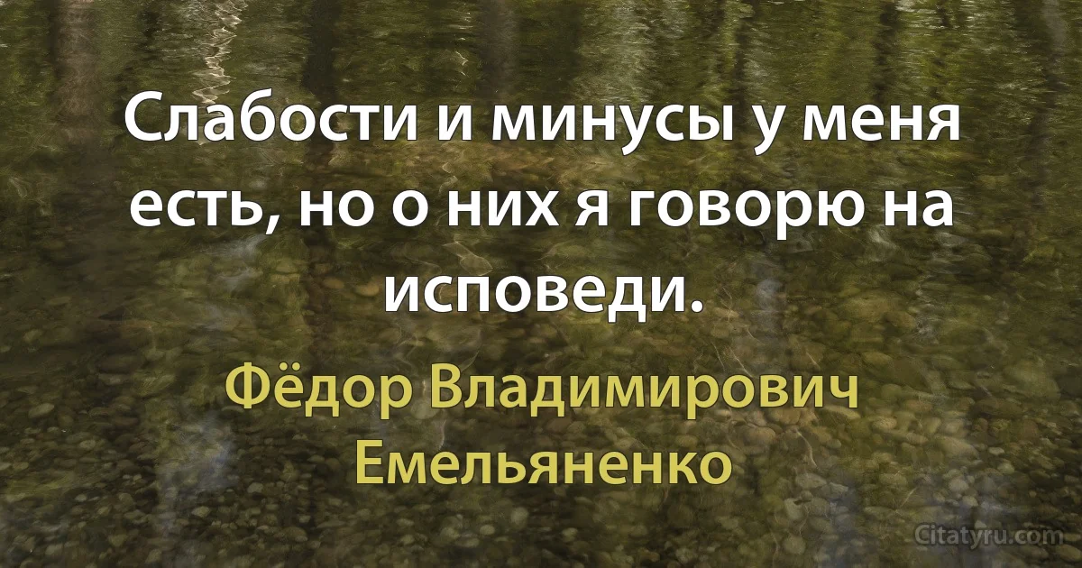 Слабости и минусы у меня есть, но о них я говорю на исповеди. (Фёдор Владимирович Емельяненко)