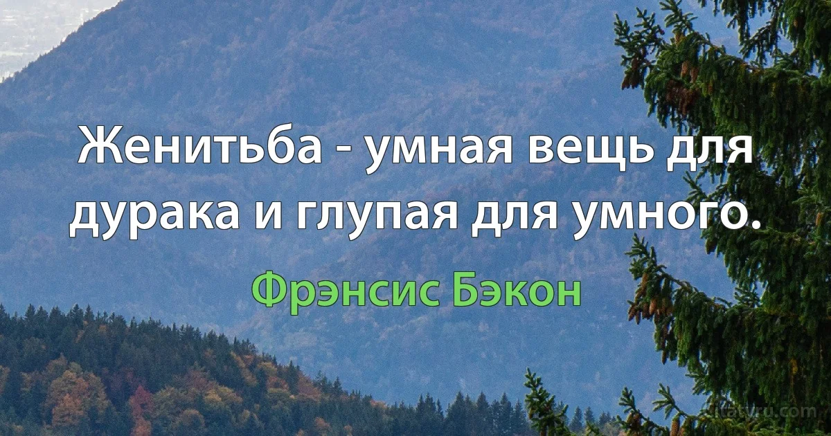 Женитьба - умная вещь для дурака и глупая для умного. (Фрэнсис Бэкон)