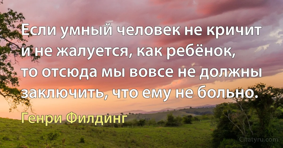 Если умный человек не кричит и не жалуется, как ребёнок, то отсюда мы вовсе не должны заключить, что ему не больно. (Генри Филдинг)