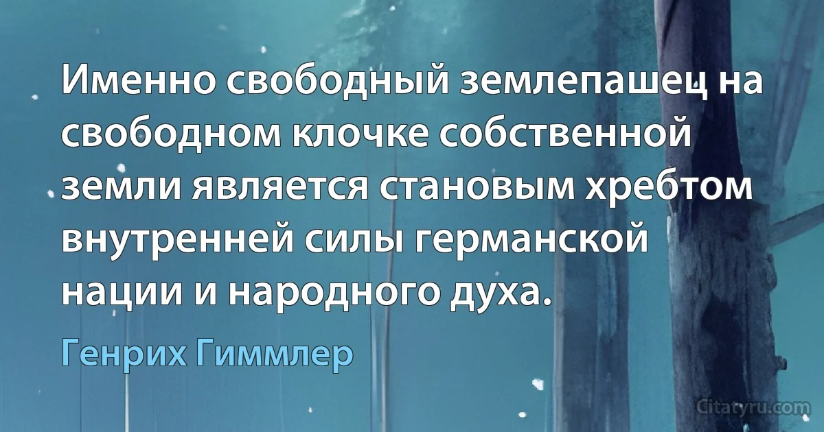 Именно свободный землепашец на свободном клочке собственной земли является становым хребтом внутренней силы германской нации и народного духа. (Генрих Гиммлер)